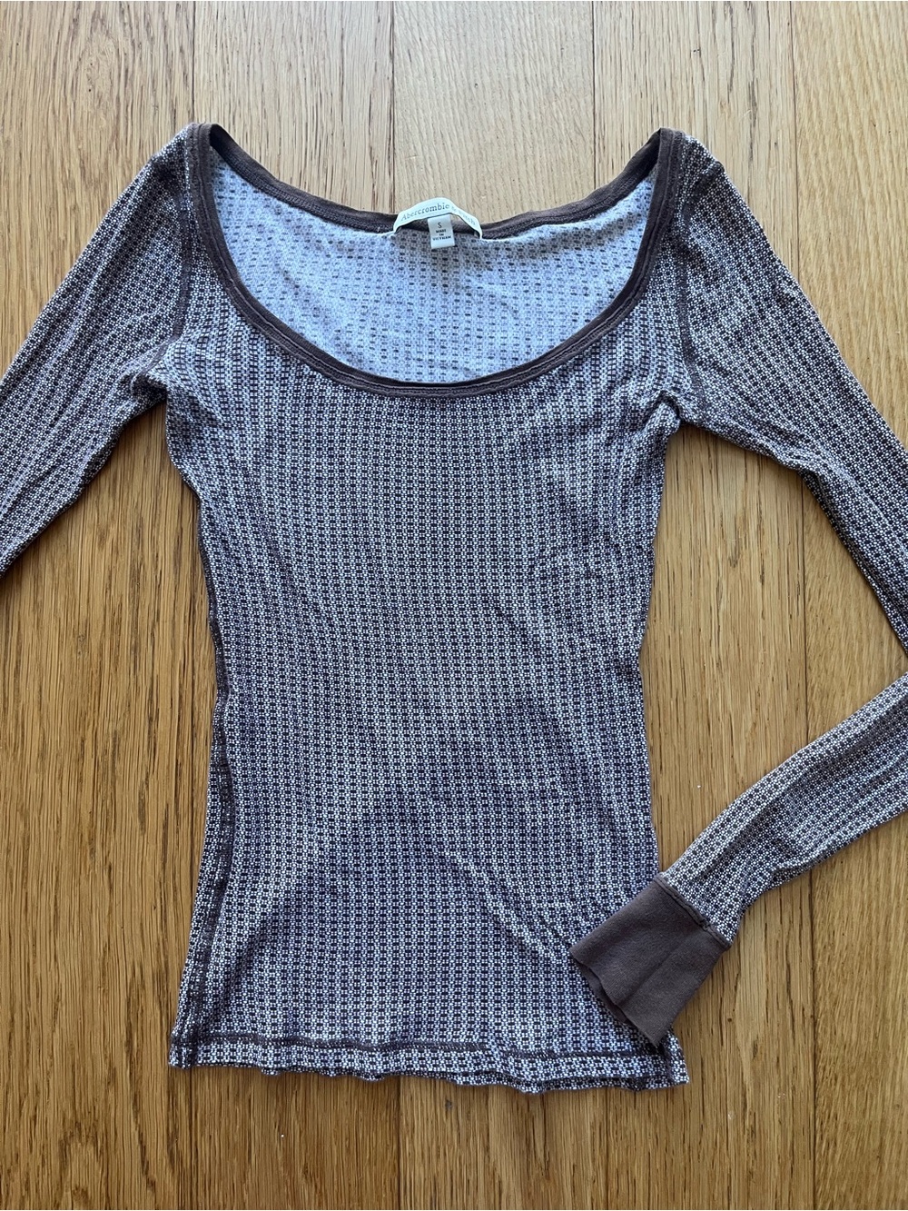Vintage Abercrombie & Fitch Brown Floral Polka Dot Scoop Neck Fitted Tee